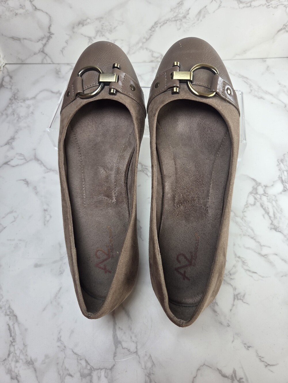 Taupe Women's Ballet Flats with Gold Accent(B48)